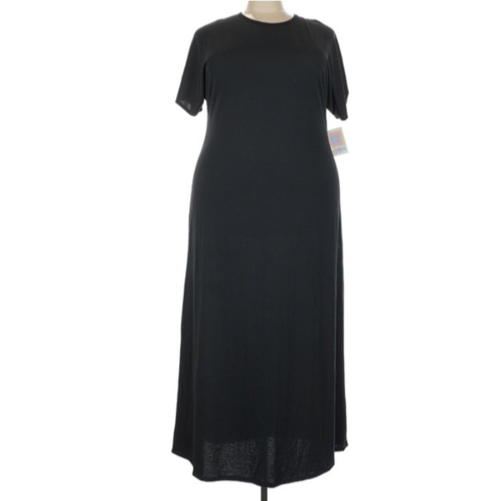 LuLaRoe Womens Dress Size 3XL Maria Maxi Solid Black Short Sleeve 3X USA NWT